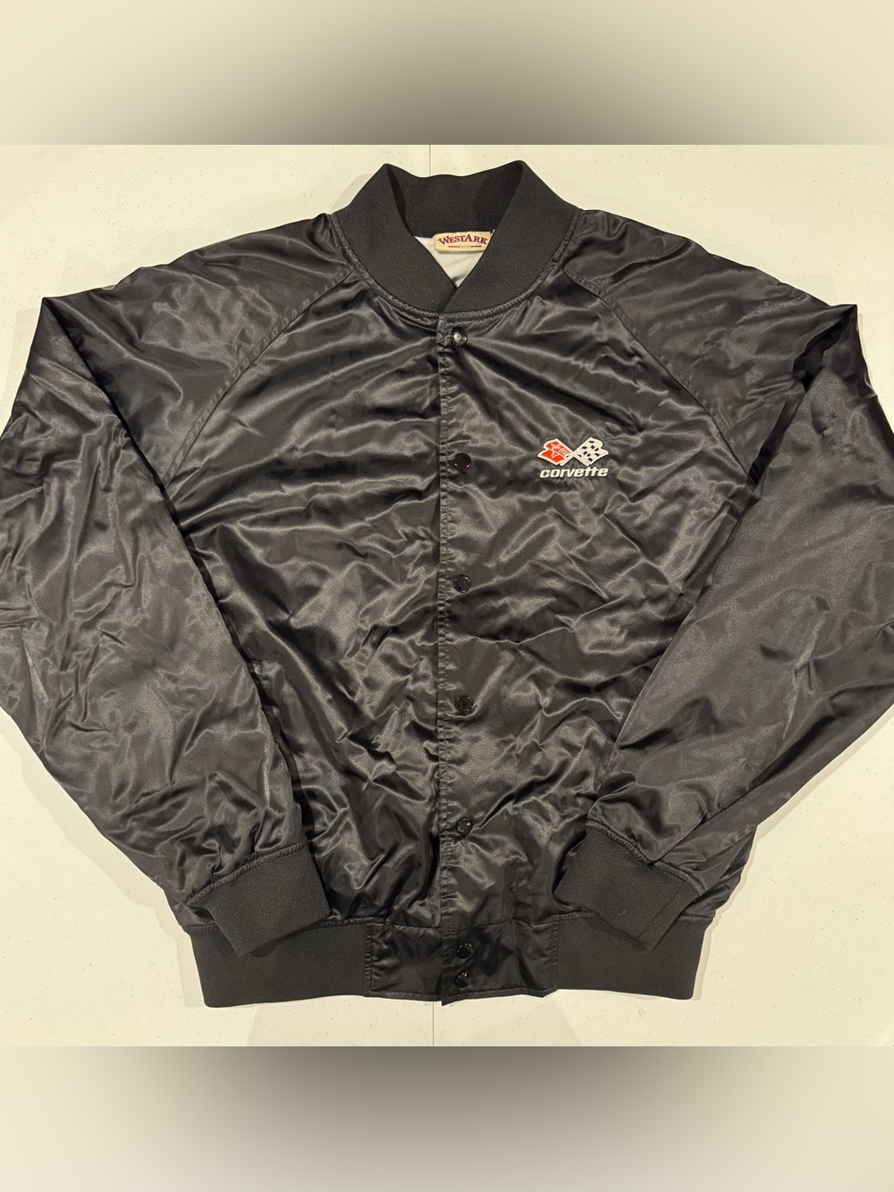 Vintage 90’s West Ark C3 Corvette Satin Bomber Jacket size large brand new